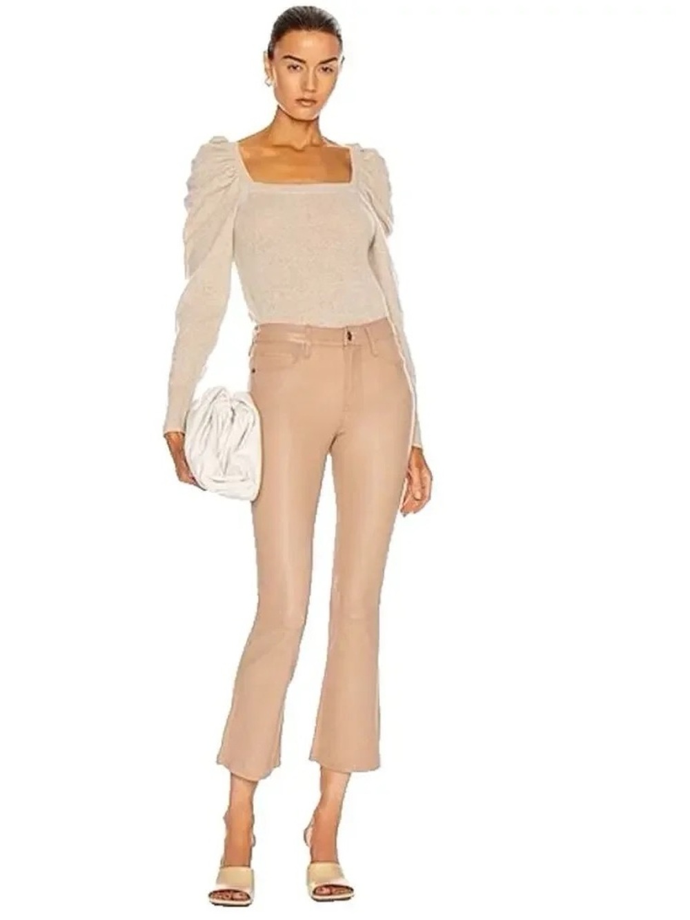 Frame Le Crop Mini Boot Coated In Toasted Almond Tan Beige Cropped Jeans Size 25